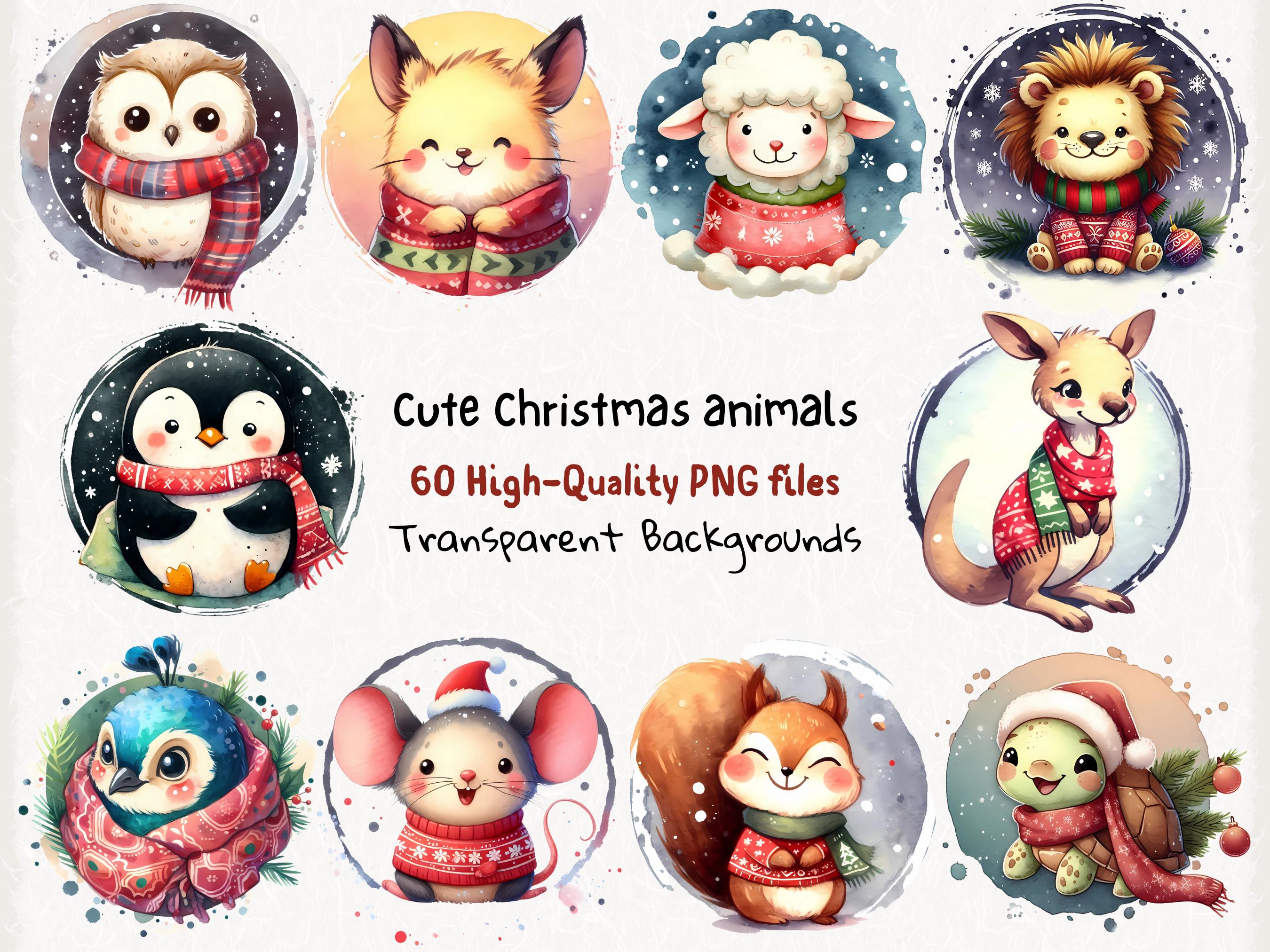 60 Christmas Animals Clipart: Cute Festive PNG Bundle (digital Download ...