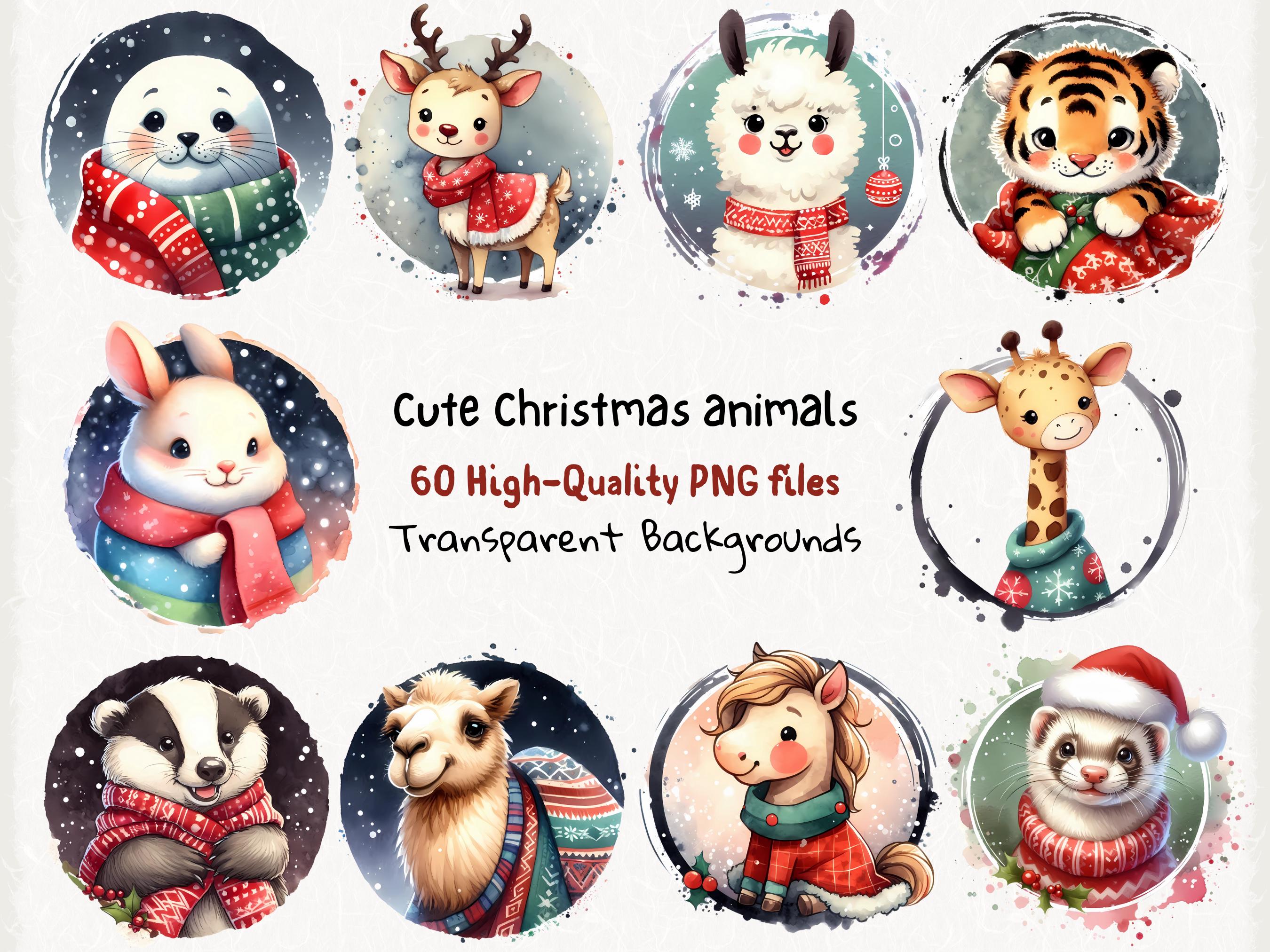 60 Christmas Animals Clipart: Cute Festive PNG Bundle (digital Download ...