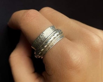 Bague bohème unisexe en argent massif, bijoux de méditation en argent sterling contre l'anxiété, cadeau bague fidget pour elle, cadeau bague anti-inquiétude pour lui