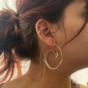 Concave Spiral Silver Large Hoop Earrings, Bold Statement Jewelry For Women, Unique Art Earrings, Handmade Artisan Earrings Mothers Day Gift