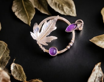 Handmade Amethyst & Sterling Silver Leaf Pendant,Artisan Boho Necklace