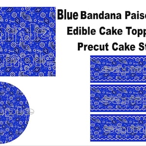Edible Blue Paisley Cake Cookie Cupcake Toppers, Cake Side Strips