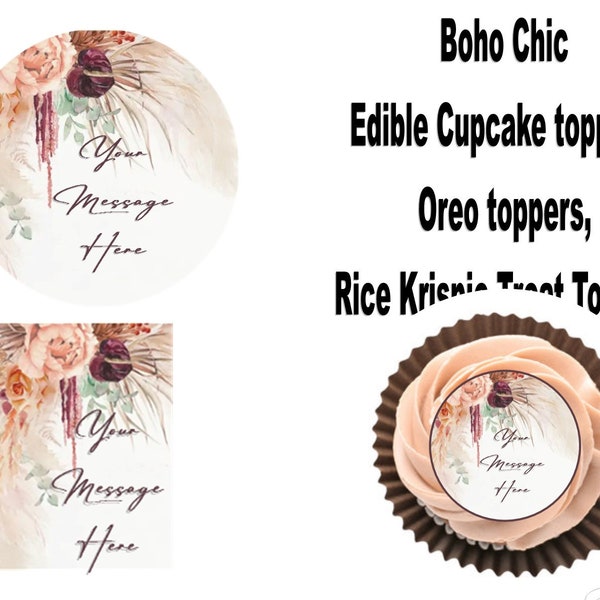 Edible Boho Chic Cupcake Topper, Rice Krispy Treat Topper, Cookie Topper