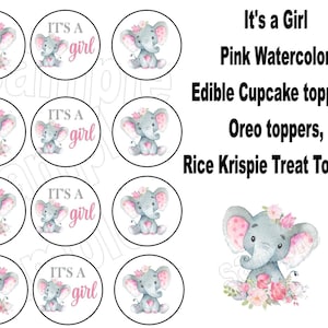 Edible Elephant It's a Girl Cake Topper,  Cupcake Topper, Cookie Topper, Rice Krispy Treat Topper,