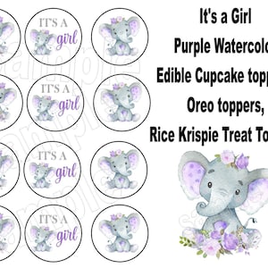 Edible Elephant It's a Girl Cake Topper,  Cupcake Topper, Rice Krispy Treat Topper, Cookie Topper
