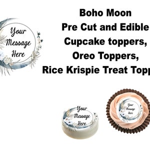 Boho Moon Edible and Precut Cupcake Topper, Rice Krispy Treat Topper, Cookie Topper