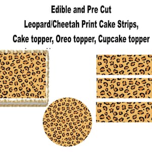 Edible Leopard Cheetah Print Pre Cut Cake, Cookie Cupcake Toppers, Cake Side Strips, Cupcake toppers