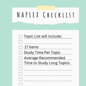 NAPLEX Checklist Topics to Review Study Topics Checklist How to Prioritize Time Checklist to Study for Pharmacy Students Graduation Gift