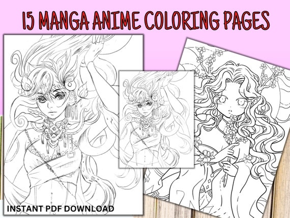 15 Anime Manga Coloring Book Pages/adult Teen Colouring Sheets/digital  Coloring Pages/digital Download/instant PDF Printable 