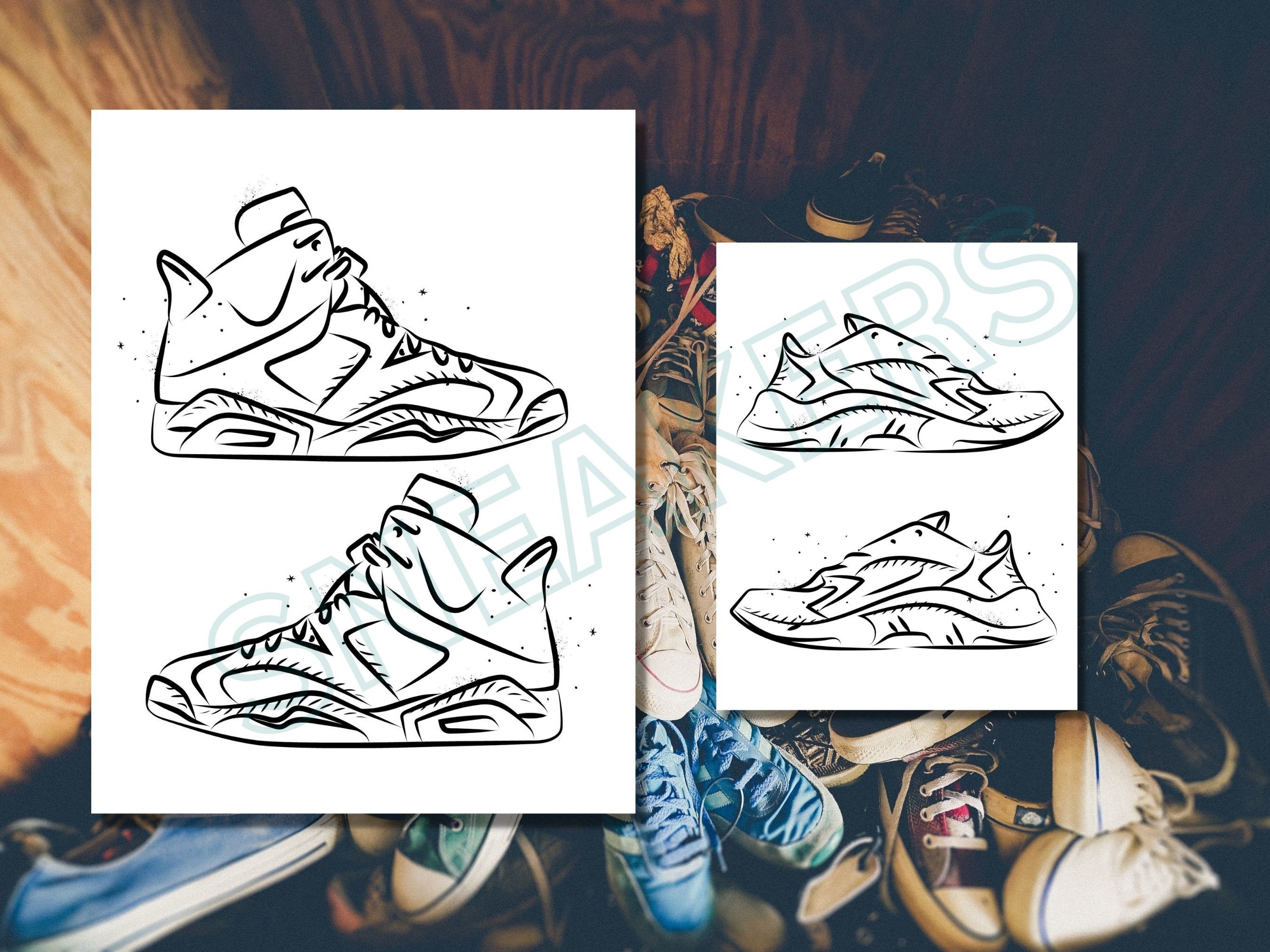 30 Sneaker Printable Pdf Coloring Book Pages/trainer Printable 30 Sneaker Printable Pdf Coloring Book Pages/trainer Printable