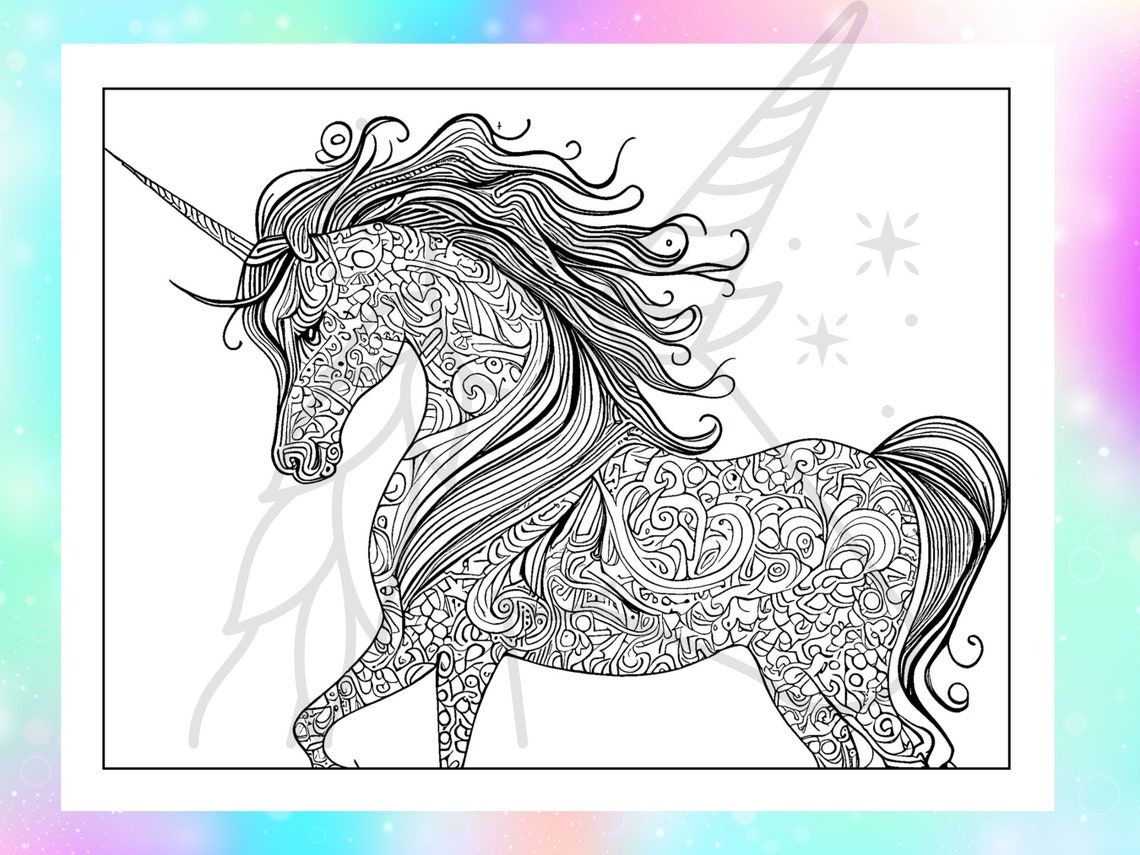 13 Zentangle Unicorn Printable Pdf Coloring Book Pages/unicorn Coloring for Adults/downloadable ...