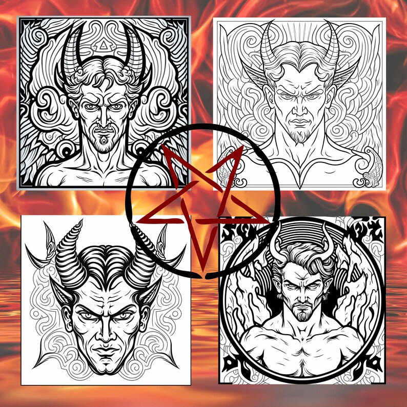 55 Page Demon Devil Printable Pdf Coloring Pages for Adults/gothic