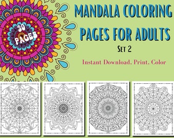 30 Mandala Printable pdf Coloring Book Pages For Adults/Colouring Patterns for Adults/Relaxing Coloring for Adults/Mental Health Activity