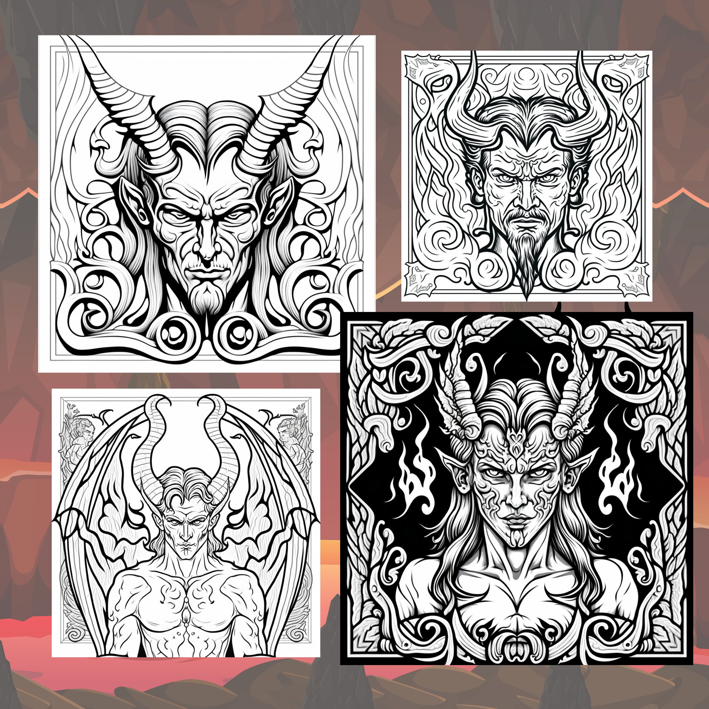20 Page Demon Devil Printable Coloring Pdf Pages for Adults/gothic ...