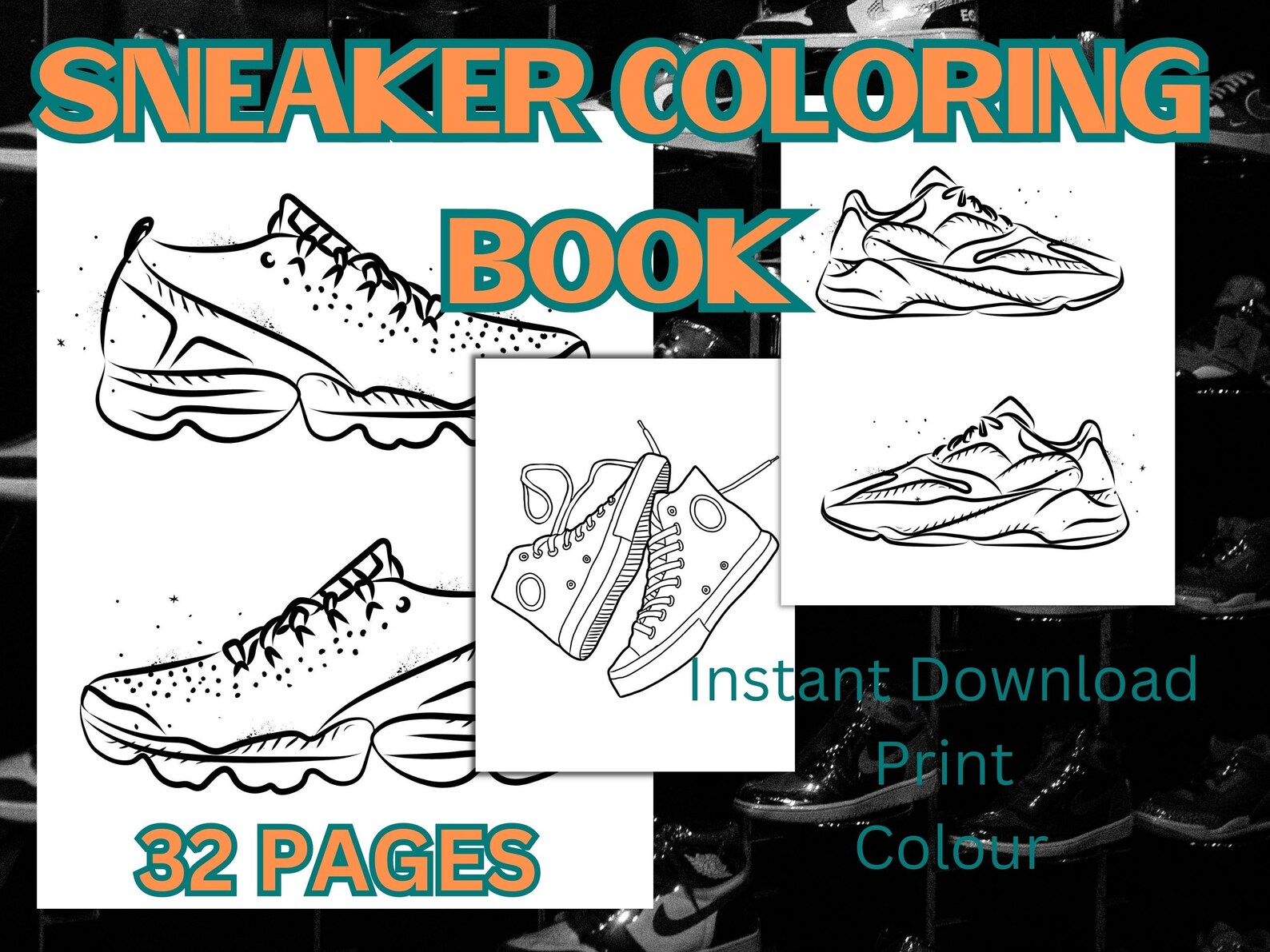 30 Sneaker Printable Pdf Coloring Book Pages/trainer Printable Etsy