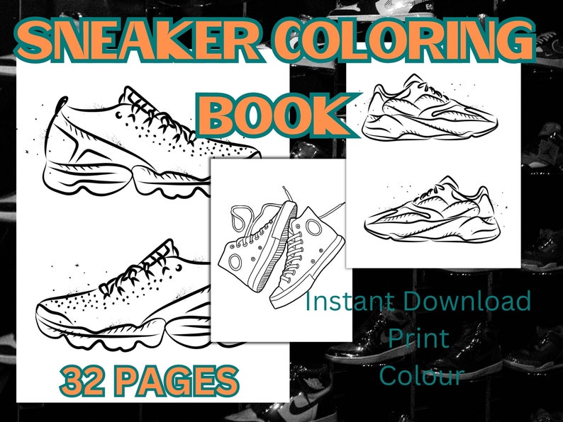 30 Sneaker Printable Pdf Coloring Book Pages/trainer Printable ...