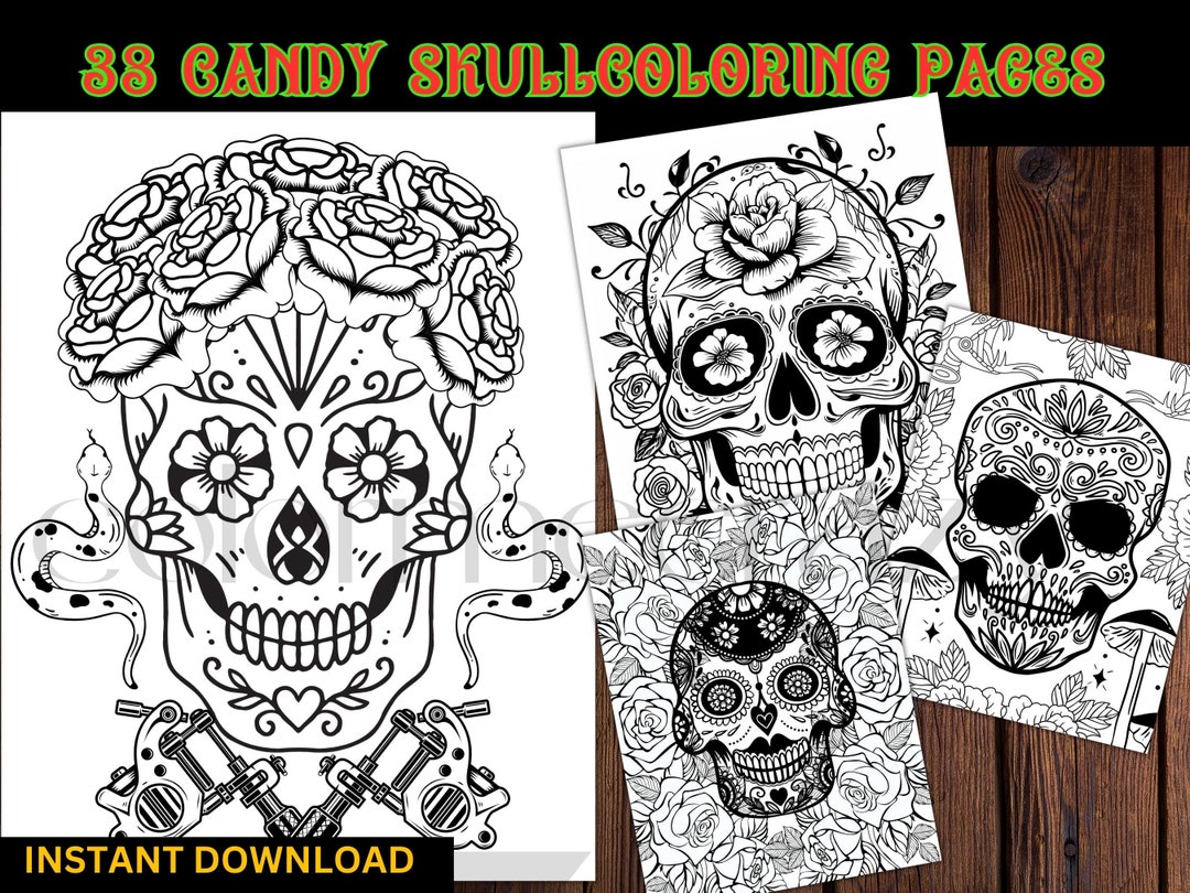 39 Candy Skull Coloring Pages/adult Teen Colouring Sheets/day of the ...