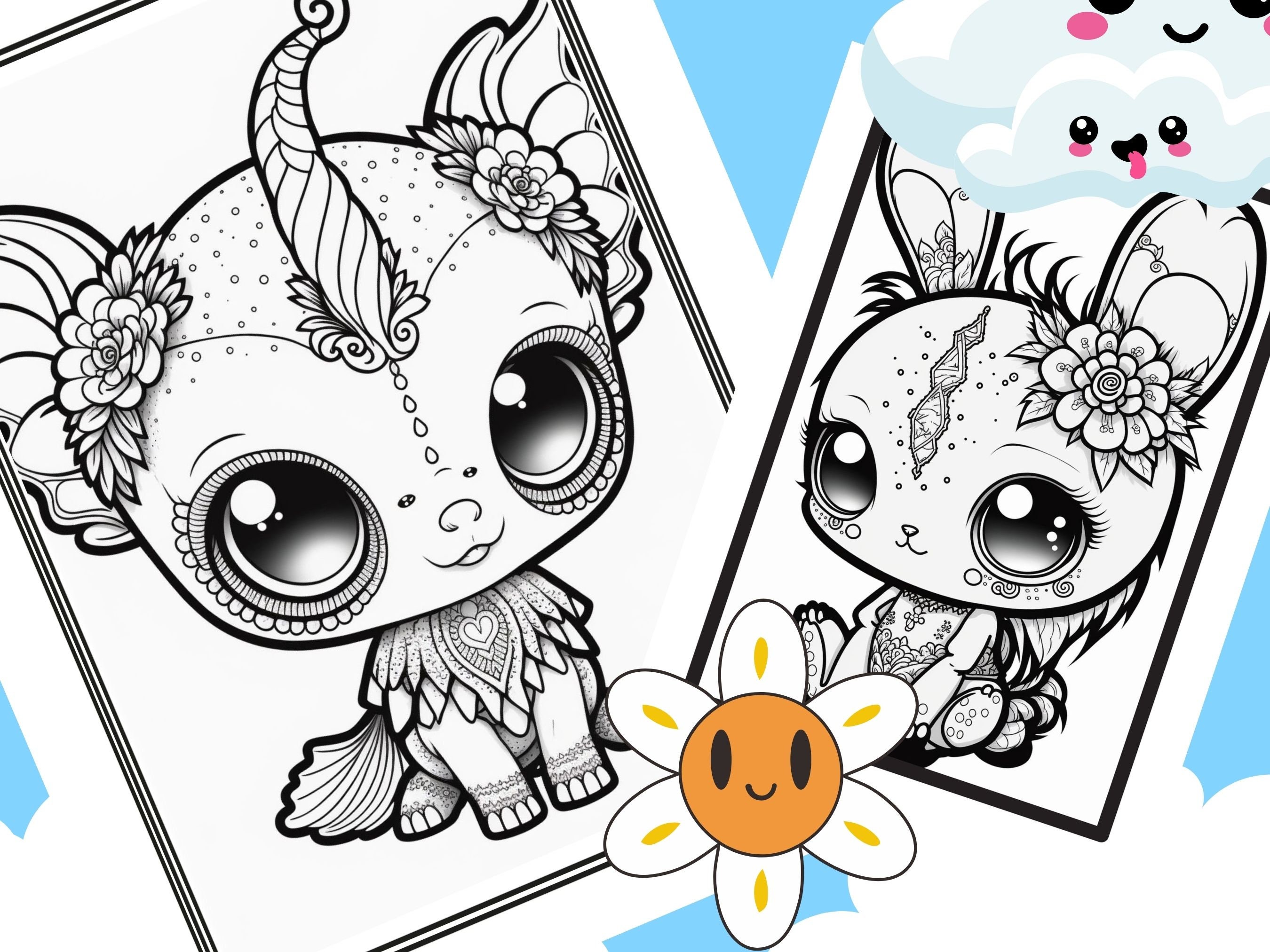 10 Kawaii Chibi Cute Coloring Book Pages Anomal Colouring Sheets 