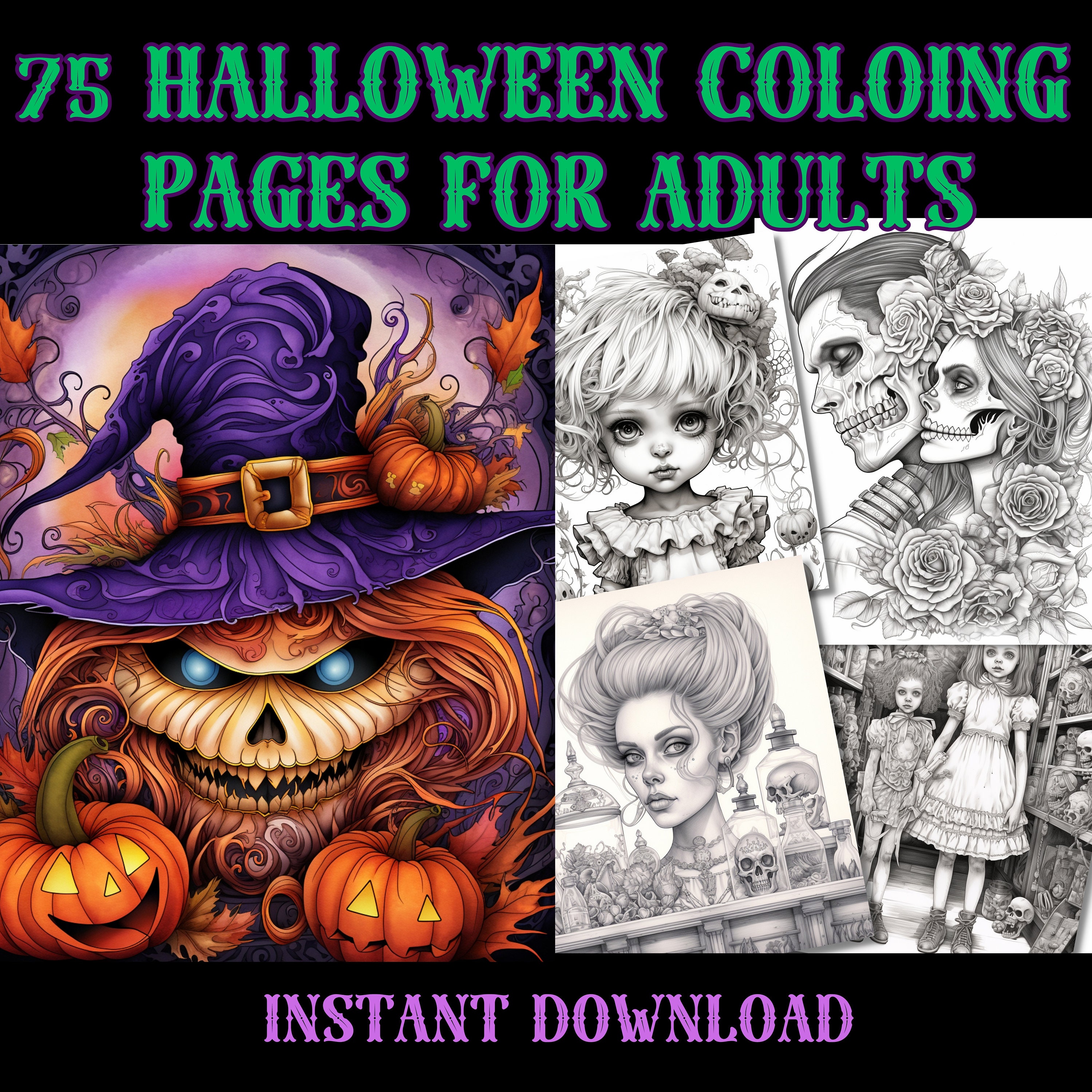 75 Adult Halloween Coloring Book Pages/teen Colouring Sheets/digital ...