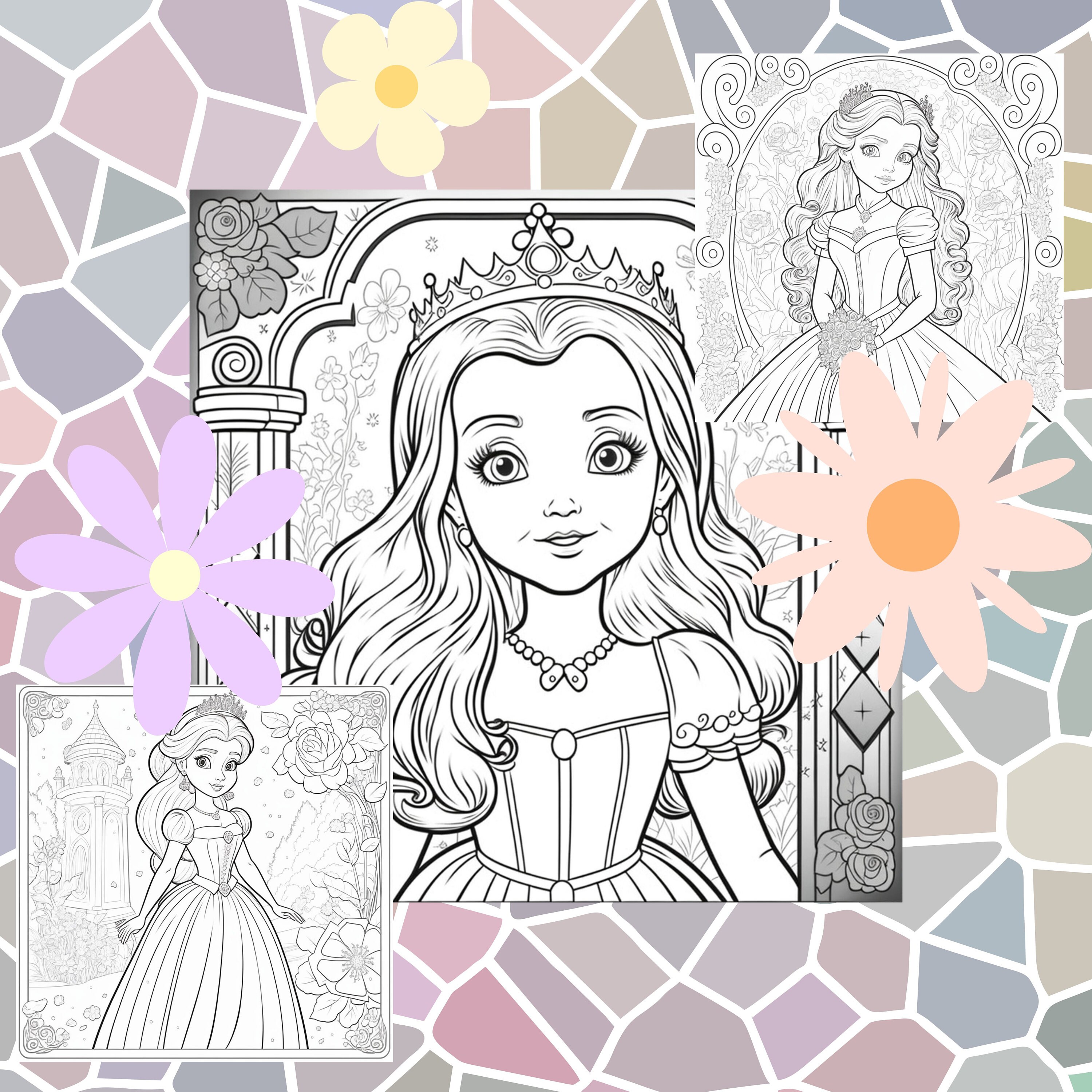 Princess coloring Book 6x9 60 pages Printable WorkBook by Matwita