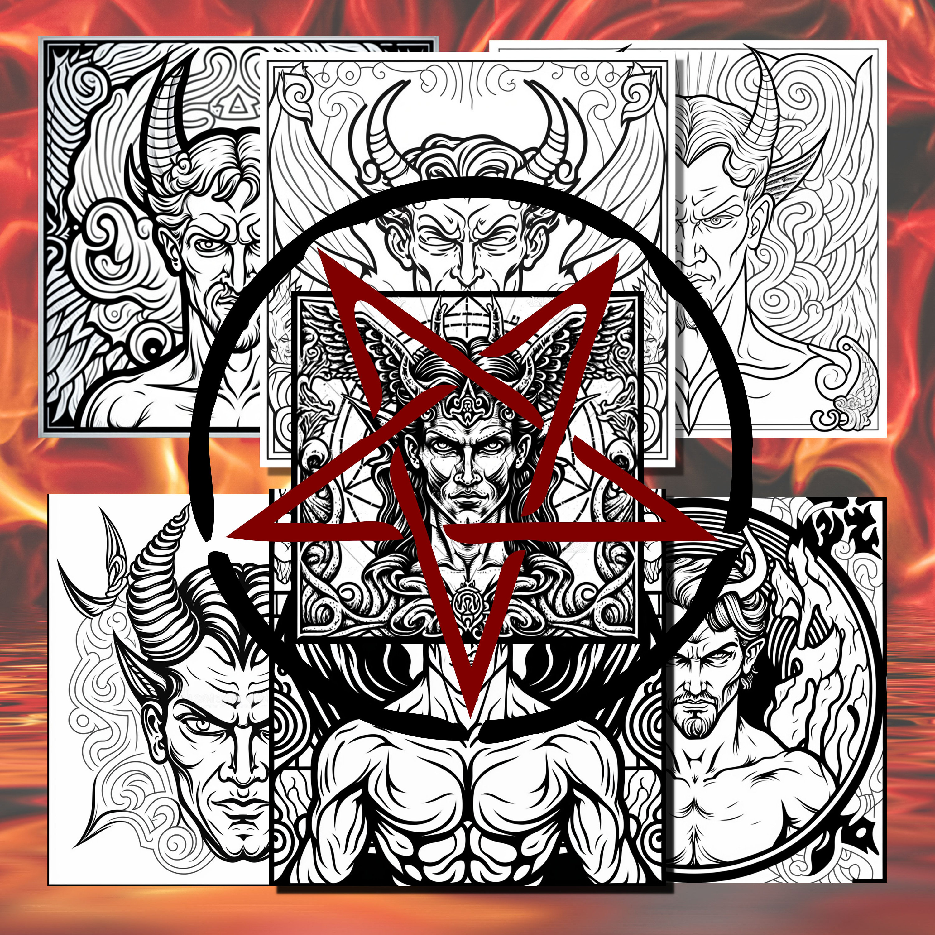 55 Page Demon Devil Printable Pdf Coloring Pages for Adults/gothic