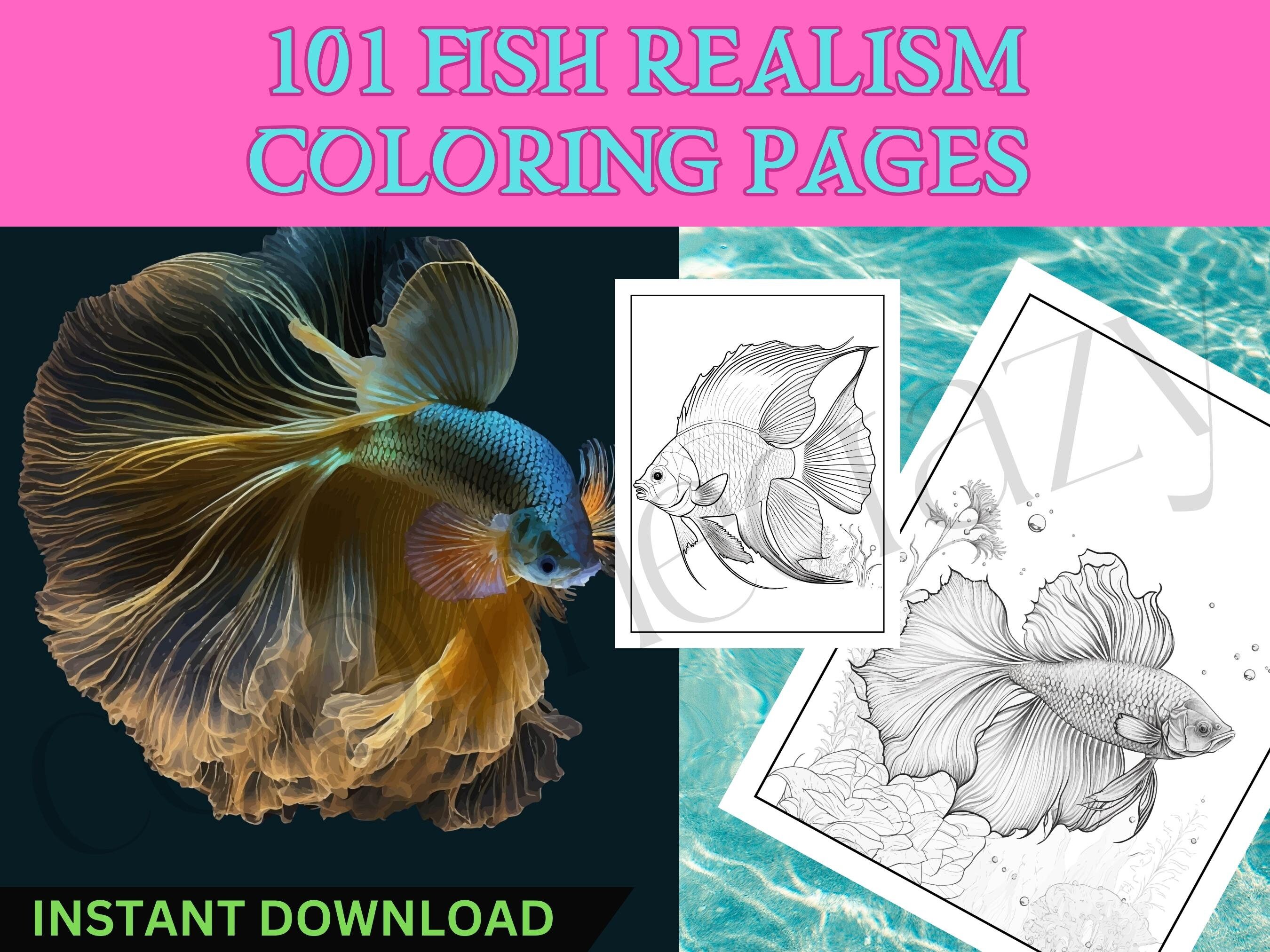 101 Fish Realism Coloring Book Pages/exotic Fish Coloring Book/digital PDF Download/instant ...