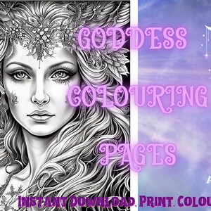 20 Mythical Goddess pdf Download & Printable Coloring Book Pages for Adults/ Fantasy Colouring Pages for Adults/Grayscale Adult Coloring