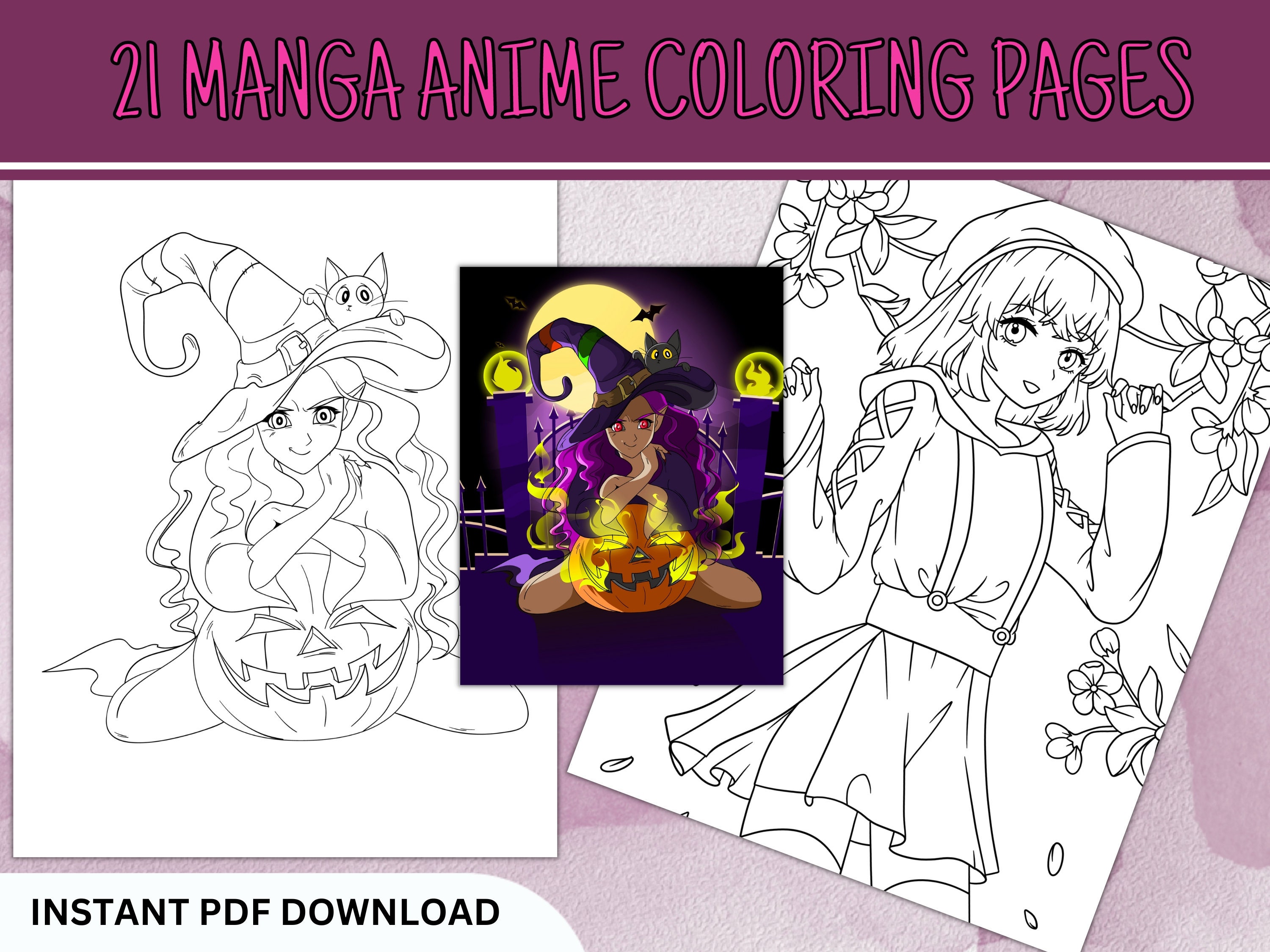 15 Anime Manga Coloring Book Pages/adult Teen Colouring Sheets/digital  Coloring Pages/digital Download/instant PDF Printable 