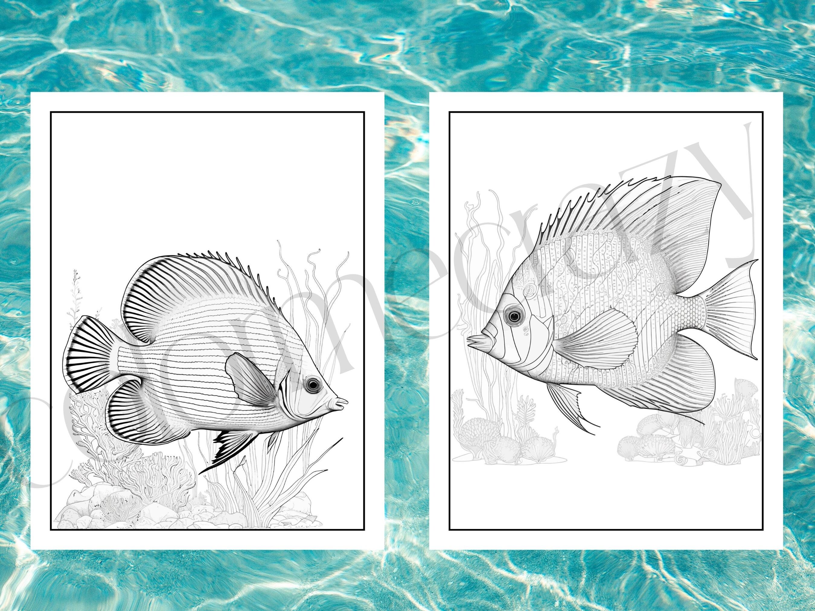 101 Fish Realism Coloring Book Pages/exotic Fish Coloring Book/digital ...