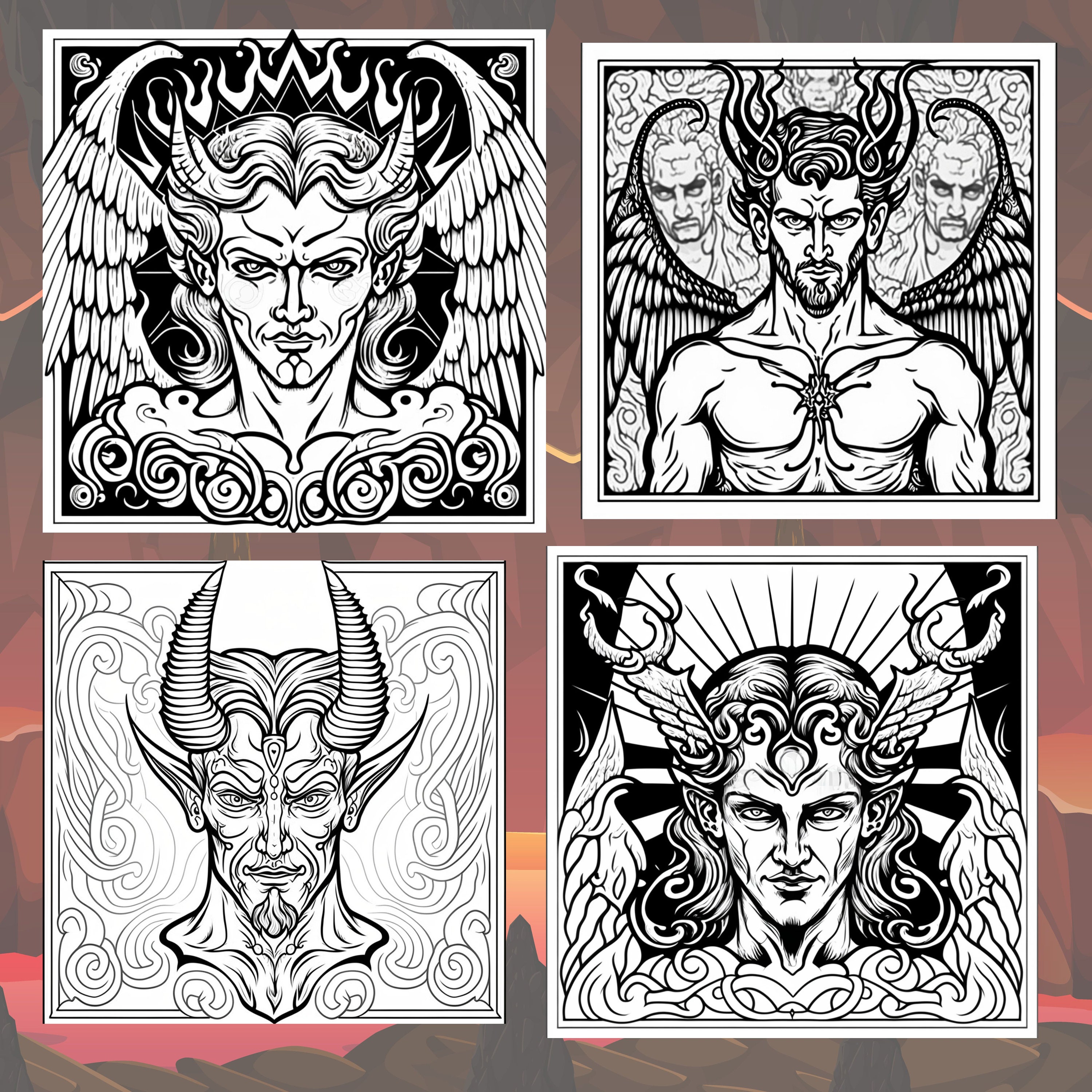 20 Page Demon Devil Printable Coloring Pdf Pages for Adults/gothic ...