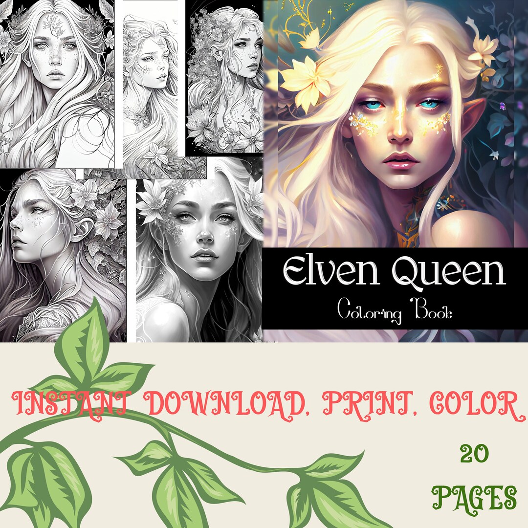 Elven Fae Queen Grey Scale Adult Colouring Book Pages/pdf Printable ...