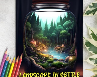 Landscape In Bottle Spiral Bound Coloring Book |  30 Enchanting Coloring Pages, Depicting Tranquil Landscapes Encased in Bottles