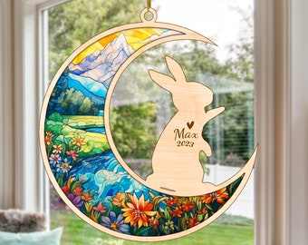 Personalized Rabbit Wooden Memorial Suncatcher, Pet Loss Sympathy, Rememberance and Condolence Gift Ideal, Hanging Decoration