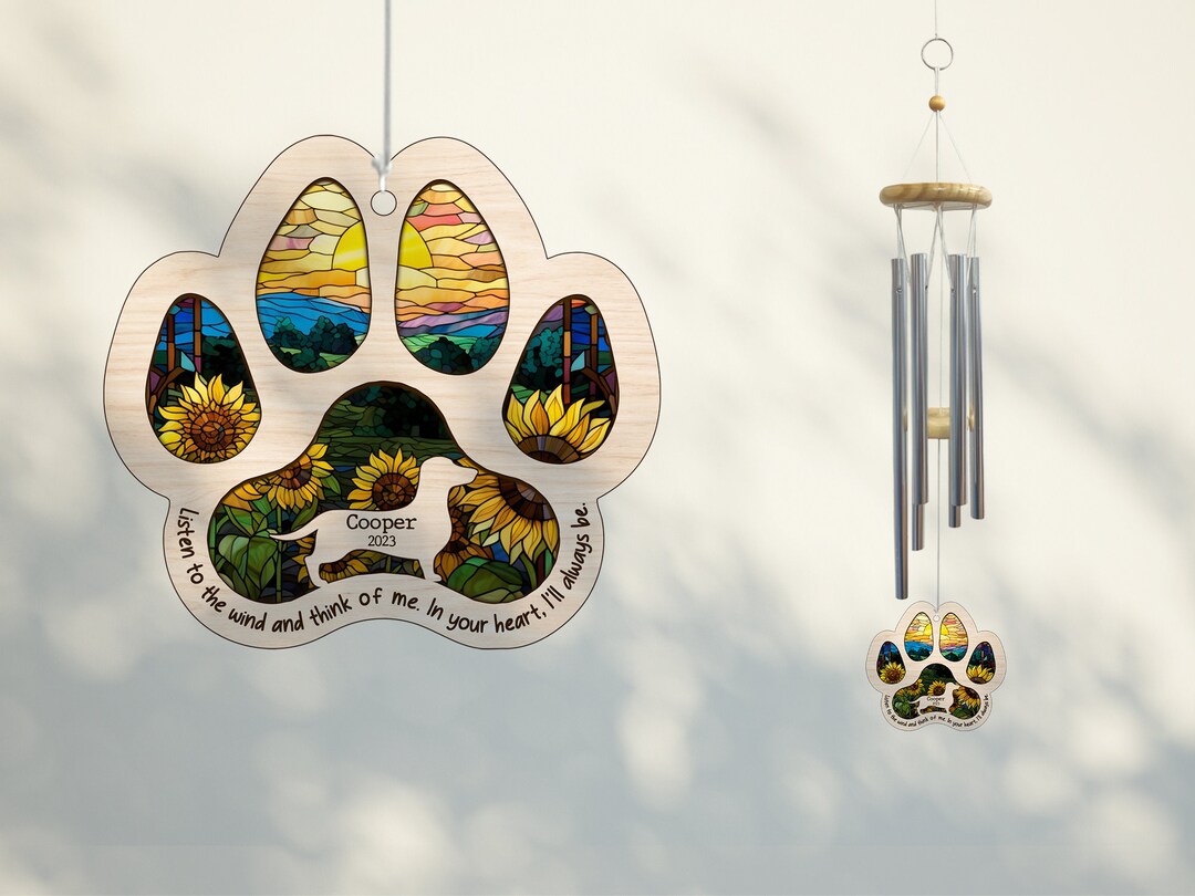 Personalized Dog Paw Wind Chime With Suncatcher Pet Loss Etsy