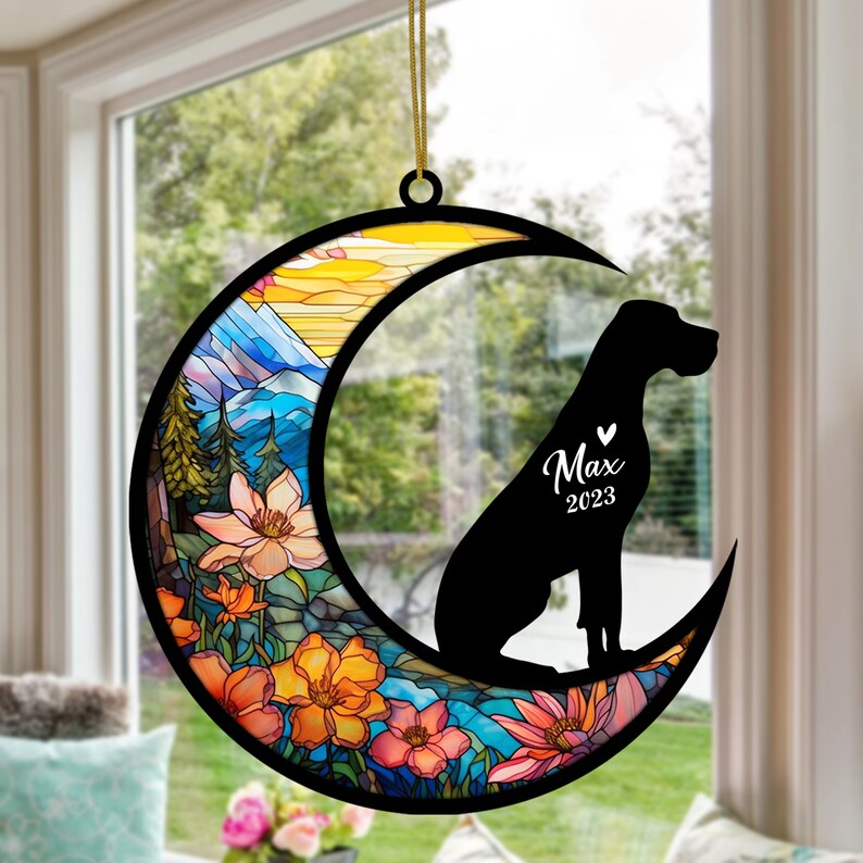 Personalized Great Dane Memorial Suncatcher, Pet Loss Sympathy, Rememberance and Bereavement Gift Ornament image 1