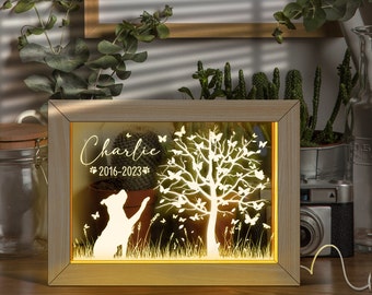 Personalize Butterfly Tree Dog Loss Memorial LED Frame Lamp | Unique Illuminated Pets Loss Sympathy Home Decor | Perfect Rememberance Gift