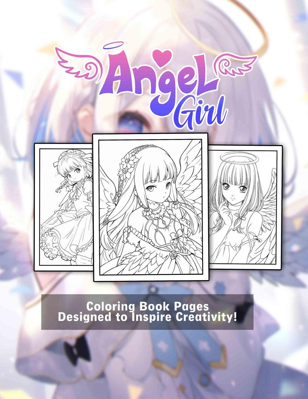 Anime Angel Girl Coloring Book Digital Printable Coloring Book - Etsy