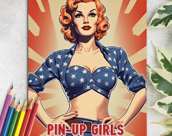 Pin-Up Girls Spiral Bound Coloring Book | Dive into 30 Alluring Coloring Pages, Capturing the Seductive Charms of Pin-Up Girls