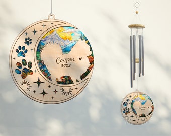 Personalized Pomeranian Memorial Wind Chime Suncatcher Moon and Stars | Pet Loss Sympathy Gift | Rememberance Gift | Dog Loss Memorial Gift