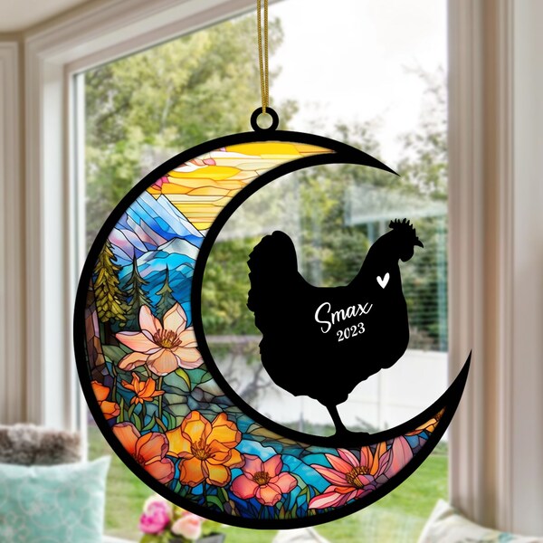 Personalized Chicken Memorial Suncatcher, Pet Loss Sympathy, Rememberance and Bereavement Gift Ornament Decoration