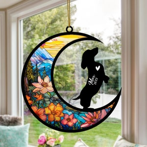Personalized Dachshund Dog Memorial Suncatcher, Pet Loss Sympathy, Rememberance and Bereavement Gift Ornament Decoration