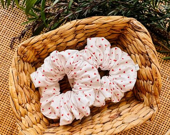 my heart cotton scrunchies | valentines day scrunchies | cottagecore style |  natural fibre scrunchies | gift for her