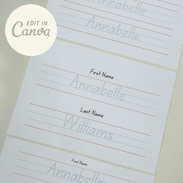 Name Tracing Template Printable, EDIT IN CANVA, Early Writing Development, Learn to Write Children, First Last Middle Name, Custom Name