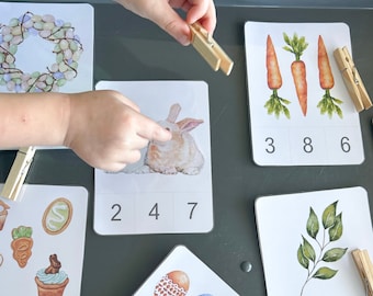 1-10 Easter Number Peg Matching Printable, Counting for Children, Early Numeracy Activity, Mathematics Resource for Kids, Watercolour, Maths