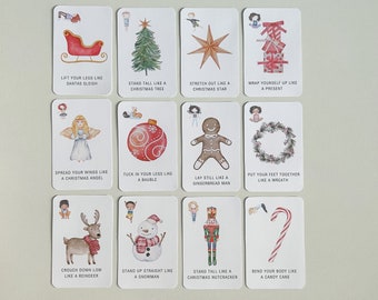 12 cartes de yoga de NOL à imprimer pour enfants, Mouvement des enfants pour la pleine conscience, Régulation de l&#39;enfant, Temps des fêtes, Festif, Petits yogis