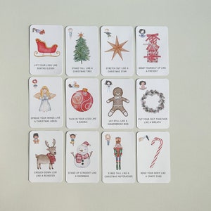 12 tarjetas de yoga navideñas para niños, imprimibles, movimiento infantil para la atención plena, regulación infantil, temporada festiva, pequeños yoguis