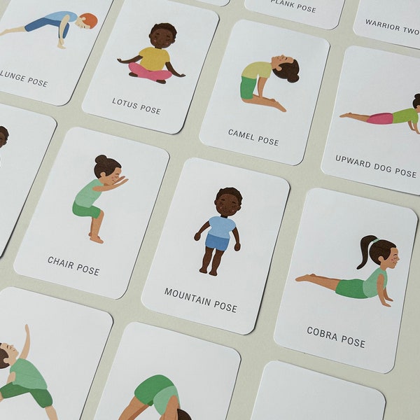 19 Children's Yoga Cards Printable, Kids Movement for Mindfulness, Physical Education Activity, Create Yoga Flow Flashcards, Little Yogis