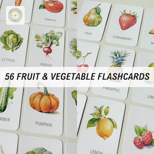 56 cartes-éclair sur les fruits et légumes imprimables, ressource éducative, bien-être, alimentation saine, aliments de tous les jours, informations nutritionnelles pour les enfants
