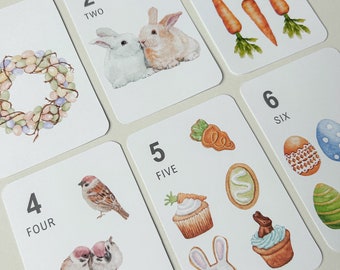 1-10 Easter Number Flashcards Watercolour Printable, Learn to Count for Children, Early Numeracy Resource, Kids Maths Activity, Number Sense