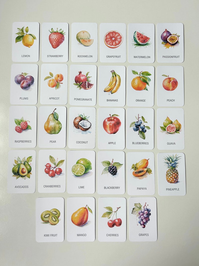 Tarjetas de frutas para niños: 28 tarjetas imprimibles (descarga ...